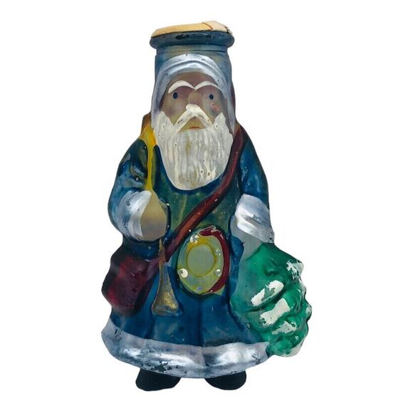 VTG Hand-Blown Glass Santa Claus Blue Robe Old World Christmas Light Cover Decor - Picture 1 of 7